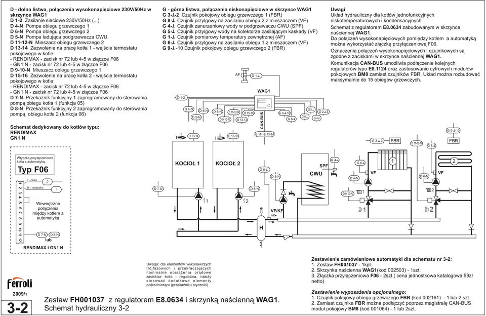 w z³¹czce F06 - GN N - zacisk nr 7 lub 4-5 w z³¹czce F06 D 9-0-N Mieszacz obiegu grzewczego D 5-6 Zezwolenie na pracê kot³a - wejœcie termostatu - RENDIMAX - zacisk nr 7 lub 4-5 w z³¹czce F06 - GN N