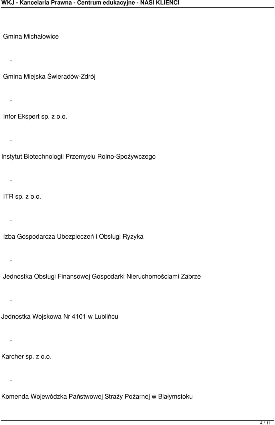 o. Instytut Biotechnologii Przemysłu RolnoSpożywczego ITR sp. z o.o. Izba Gospodarcza Ubezpieczeń i