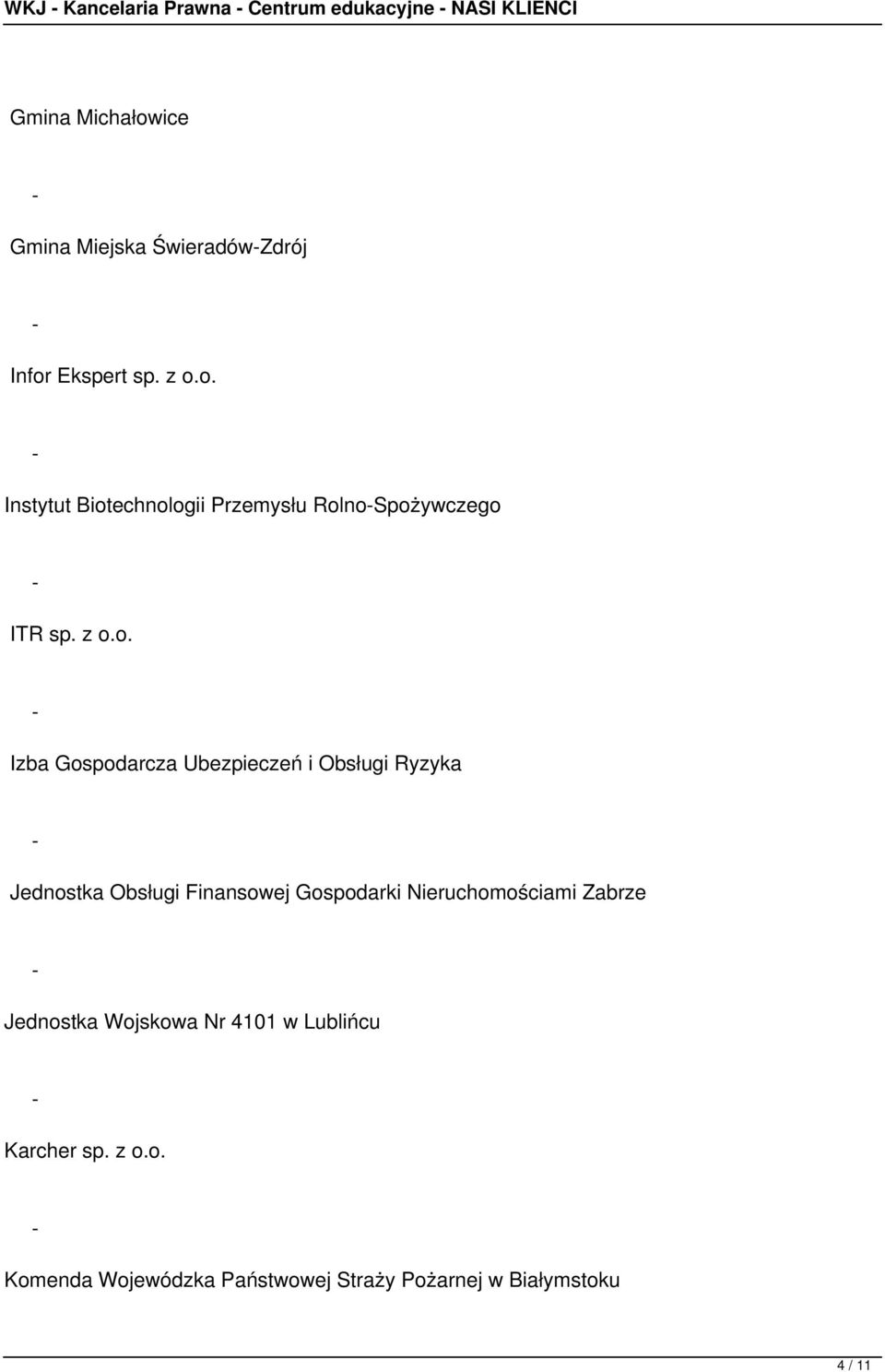 o. Instytut Biotechnologii Przemysłu RolnoSpożywczego ITR sp. z o.o. Izba Gospodarcza Ubezpieczeń i