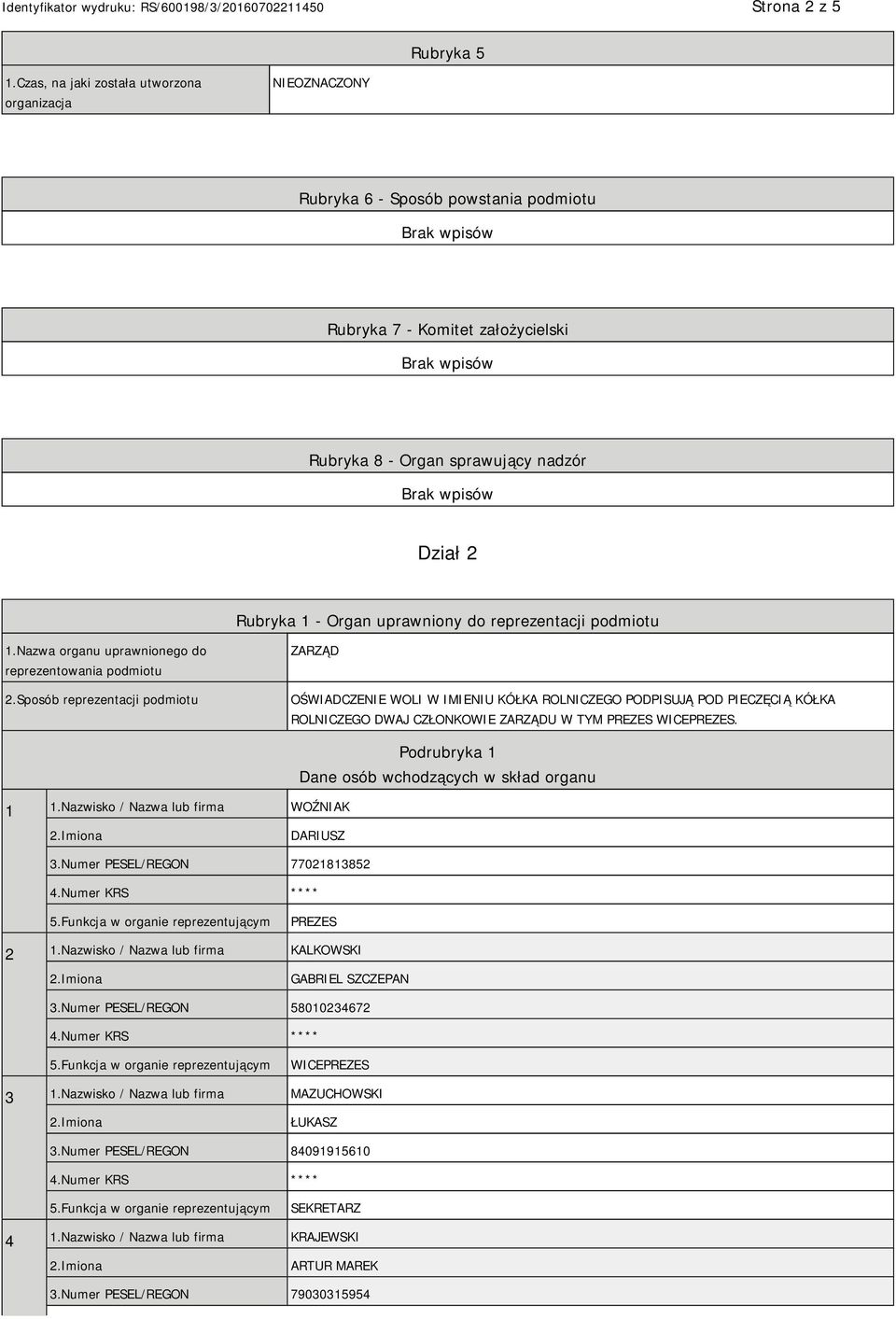 uprawniony do reprezentacji podmiotu 1.Nazwa organu uprawnionego do reprezentowania podmiotu 2.
