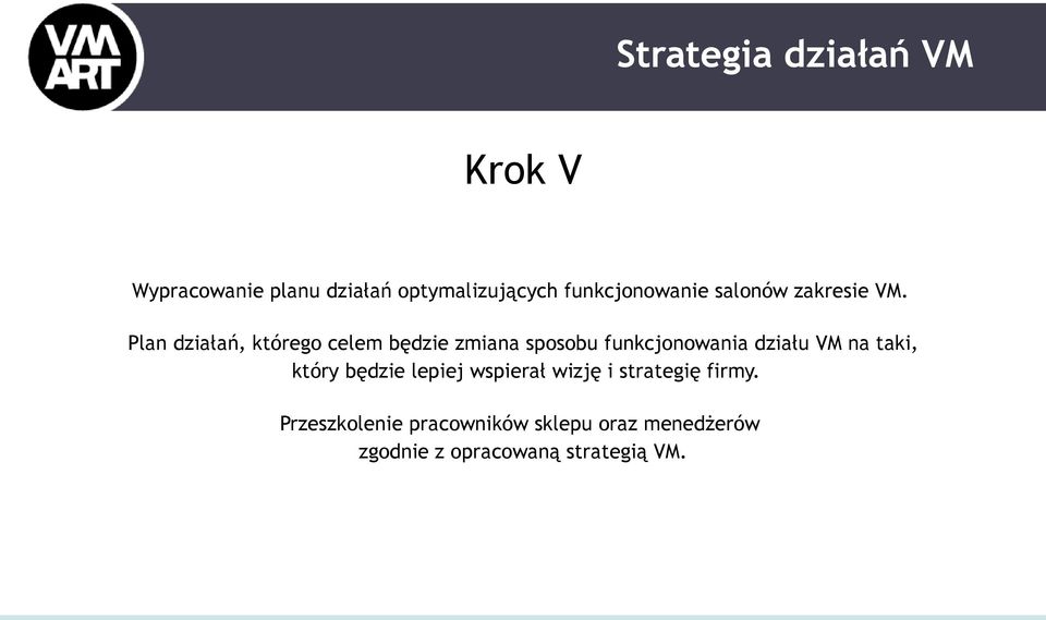 Plan działań, którego celem będzie zmiana sposobu funkcjonowania działu VM
