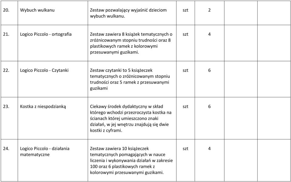 Logico Piccolo - Czytanki Zestaw czytanki to 5 książeczek tematycznych o zróżnicowanym stopniu trudności oraz 5 ramek z przesuwanymi guzikami szt 6 23.