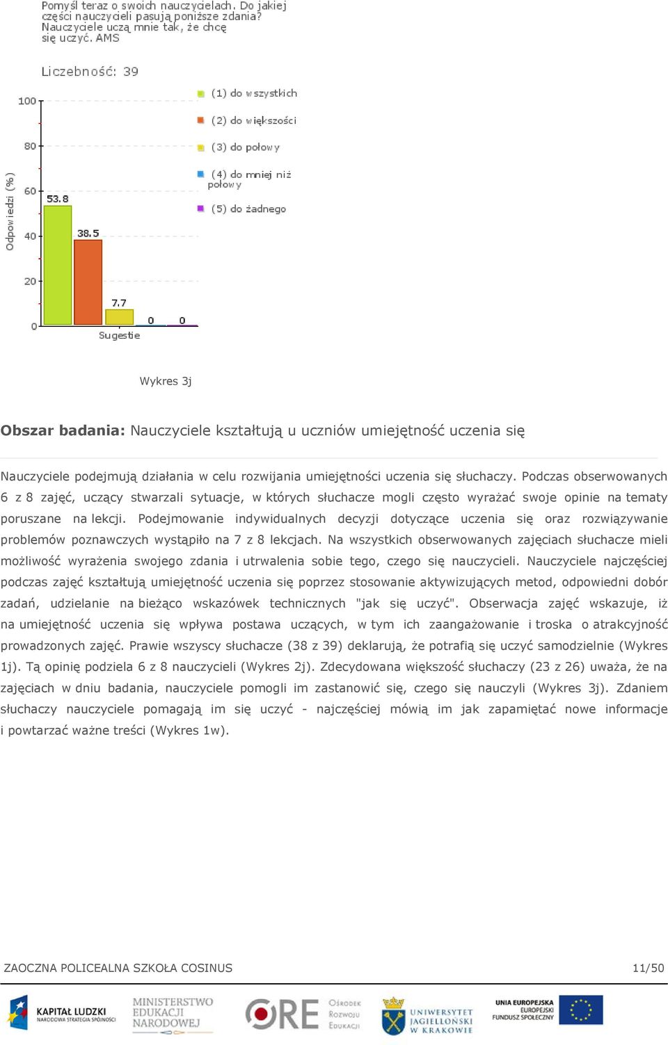 Podejmowanie indywidualnych decyzji dotyczące uczenia się oraz rozwiązywanie problemów poznawczych wystąpiło na 7 z 8 lekcjach.