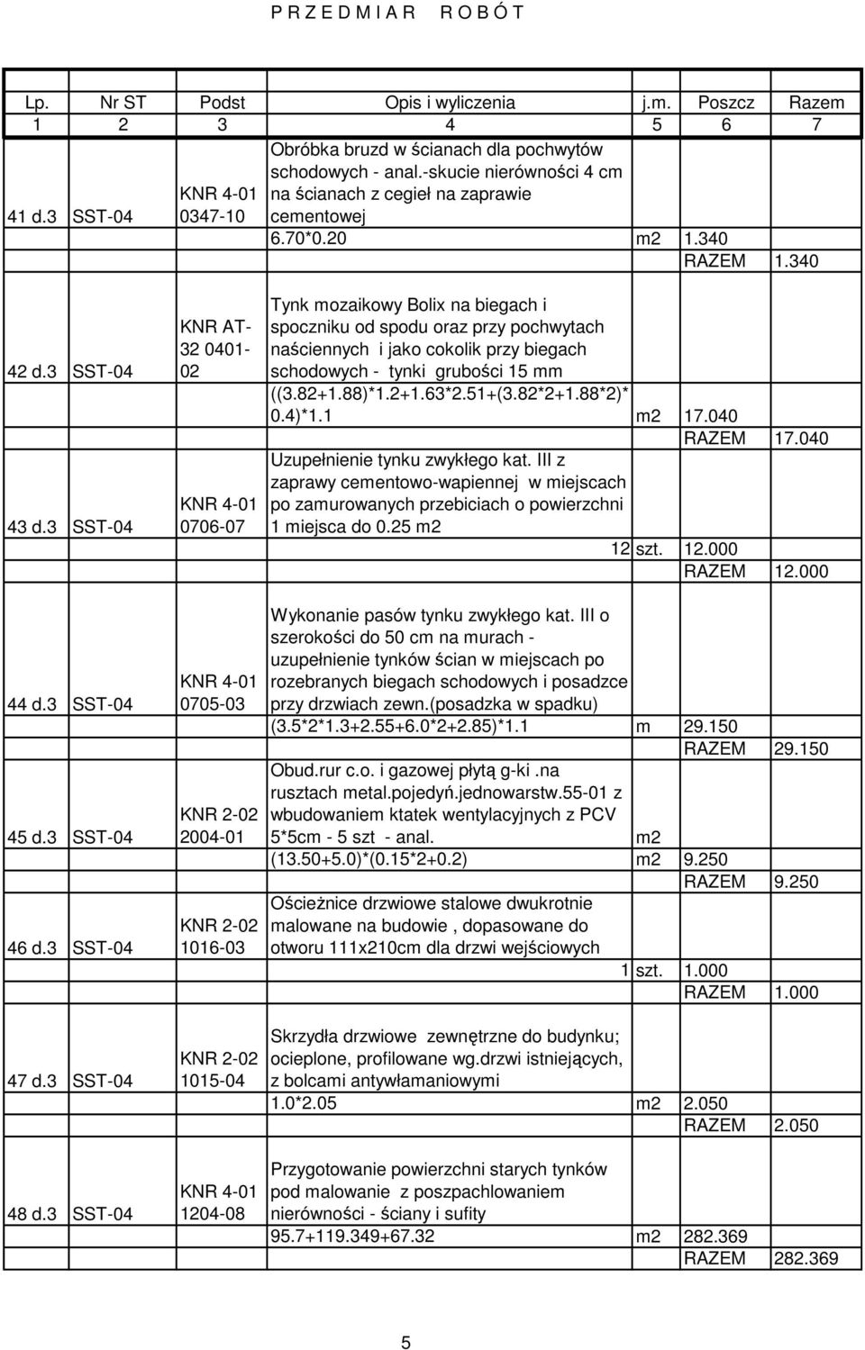 3 SST-04 KNR AT- 32 0401-02 0706-07 0705-03 2004-01 1016-03 1015-04 1204-08 Tynk mozaikowy Bolix na biegach i spoczniku od spodu oraz przy pochwytach naściennych i jako cokolik przy biegach