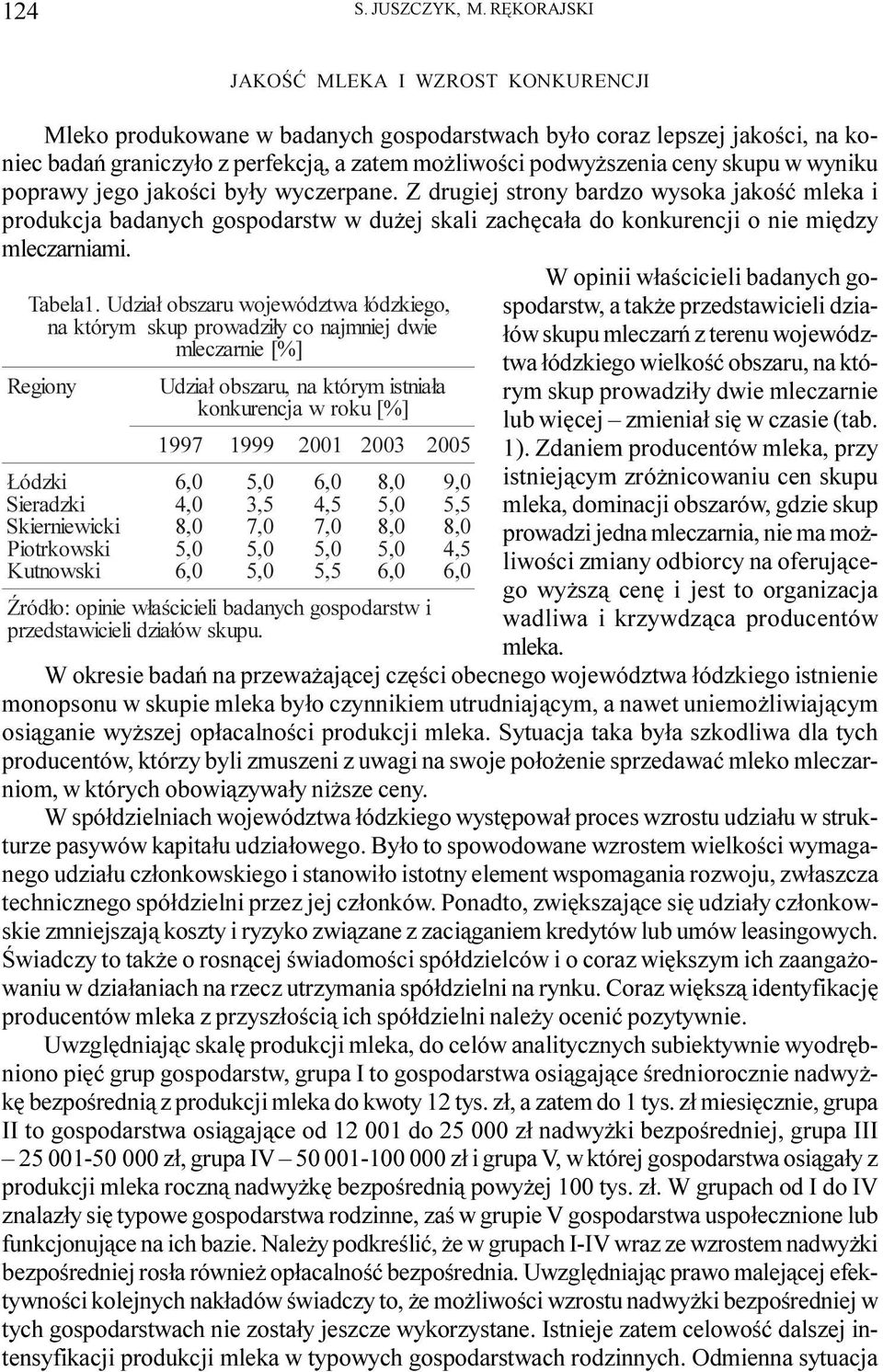 w wyniku poprawy jego jakoœci by³y wyczerpane. Z drugiej strony bardzo wysoka jakoœæ mleka i produkcja badanych gospodarstw w du ej skali zachêca³a do konkurencji o nie miêdzy mleczarniami. Tabela1.