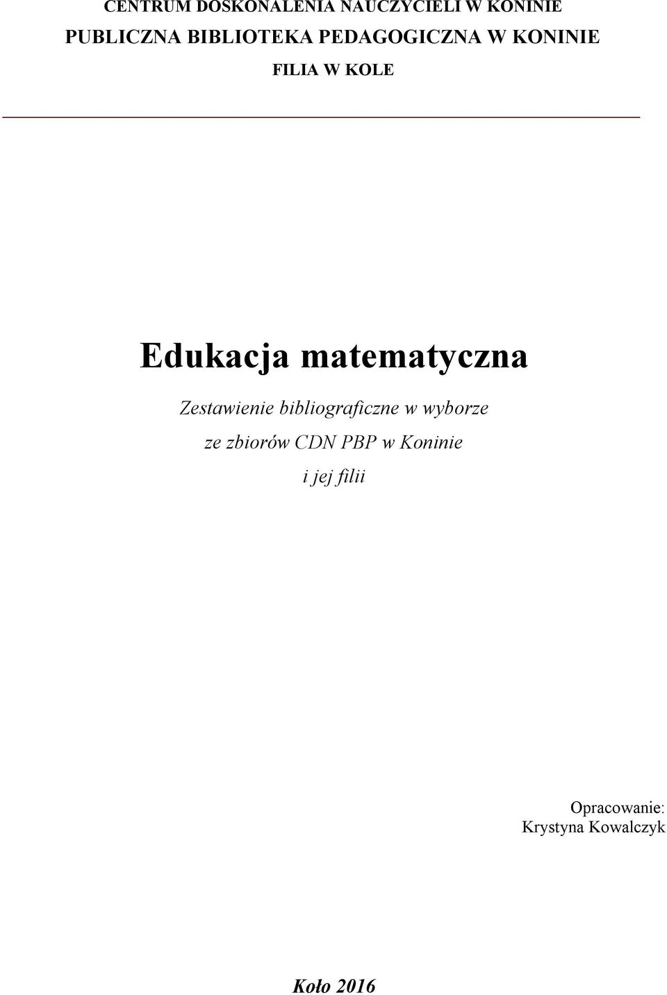 matematyczna Zestawienie bibliograficzne w wyborze ze