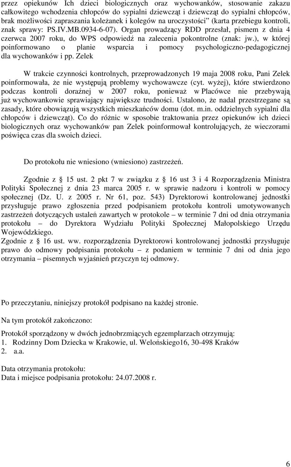 ), w której poinformowano o planie wsparcia i pomocy psychologiczno-pedagogicznej dla wychowanków i pp.