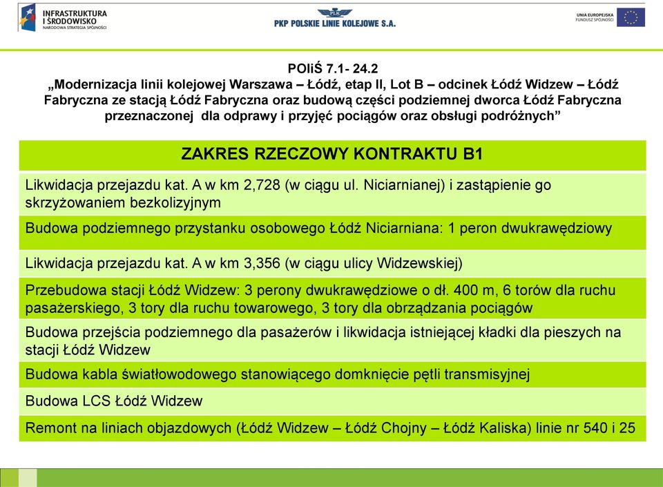 A w km 3,356 (w ciągu ulicy Widzewskiej) Przebudowa stacji Łódź Widzew: 3 perony dwukrawędziowe o dł.