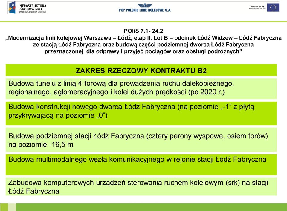 ) Budowa konstrukcji nowego dworca Łódź Fabryczna (na poziomie -1 z płytą przykrywającą na poziomie 0 ) Budowa podziemnej stacji