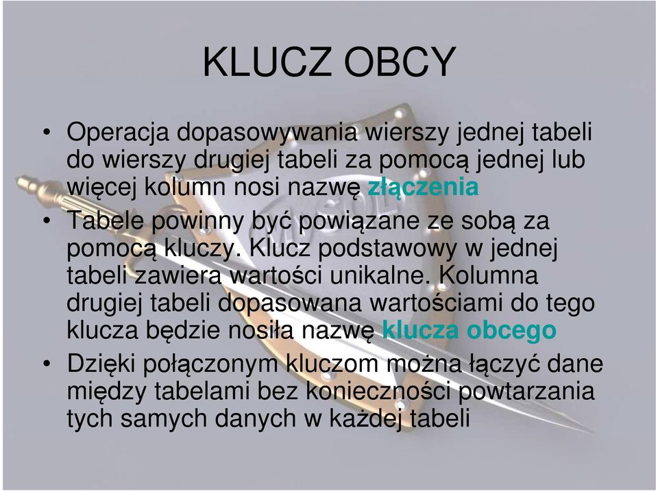 Klucz podstawowy w jednej tabeli zawiera wartości unikalne.