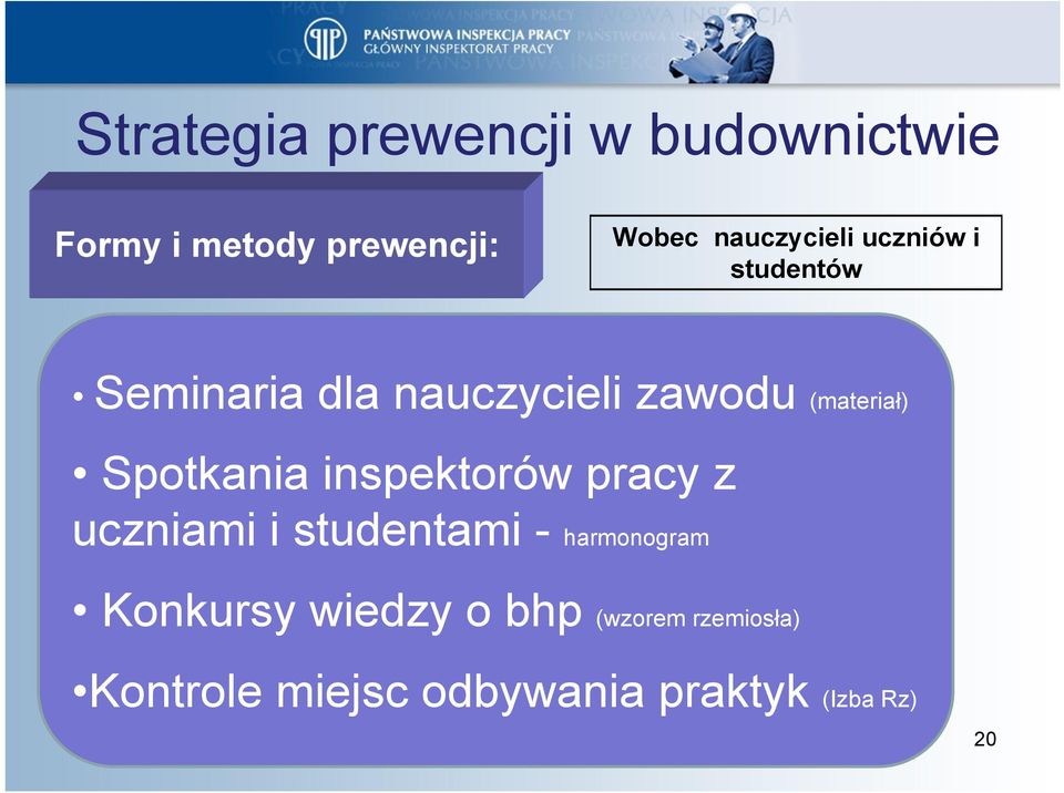 pracy z uczniami i studentami - harmonogram Konkursy wiedzy o bhp