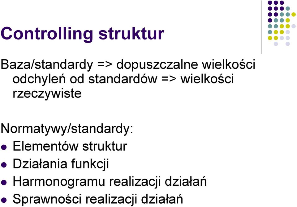 Normatywy/standardy: Elementów struktur Działania