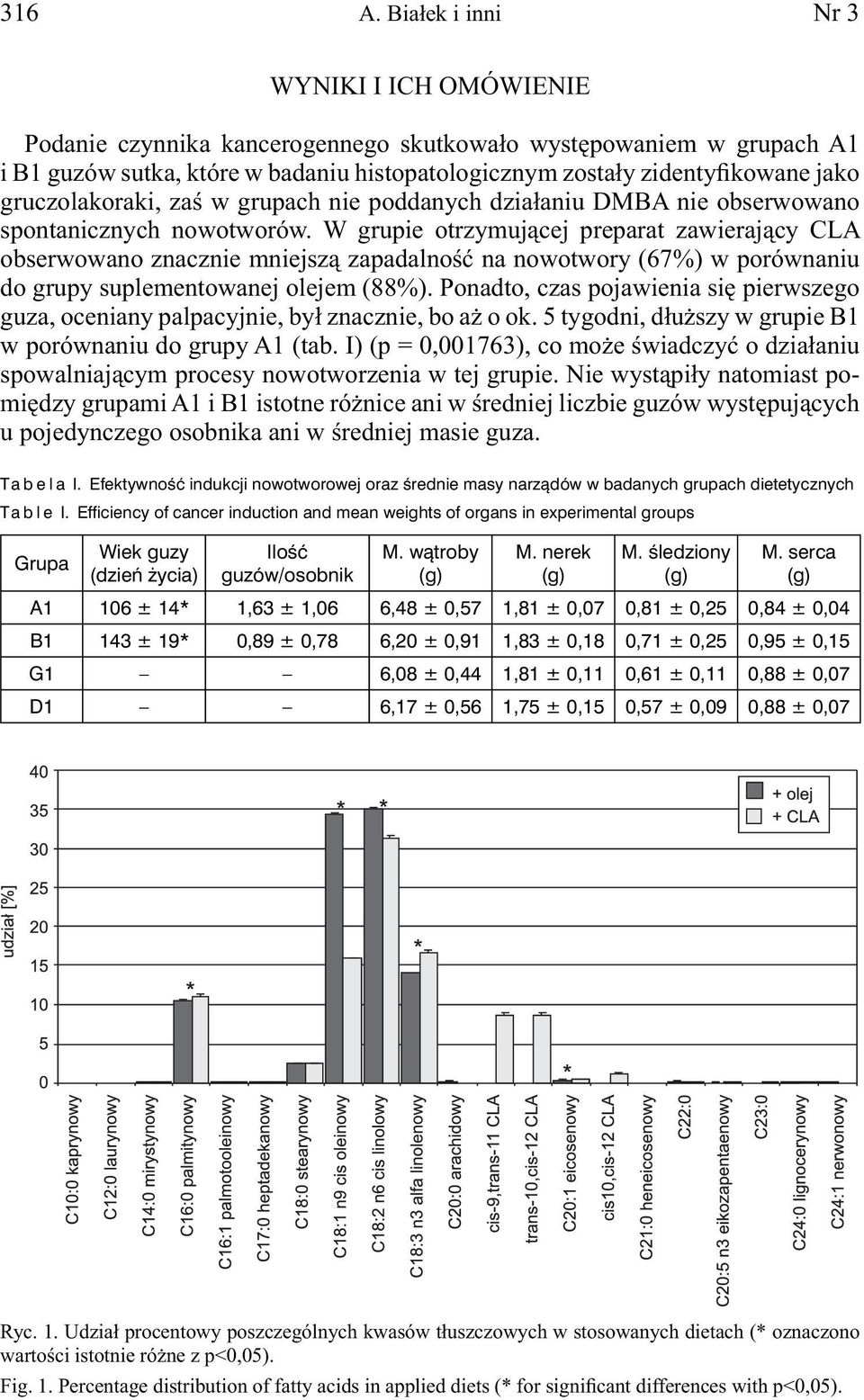gruczolakoraki, zaś w grupach nie poddanych działaniu DMBA nie obserwowano spontanicznych nowotworów.