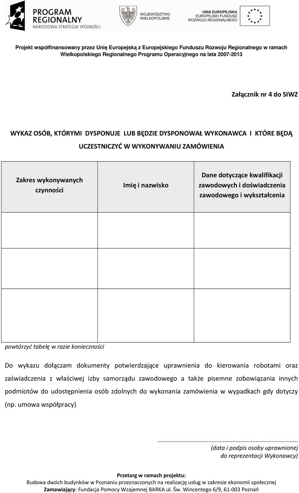 dołączam dokumenty potwierdzające uprawnienia do kierowania robotami oraz zaświadczenia z właściwej izby samorządu zawodowego a także pisemne zobowiązania innych