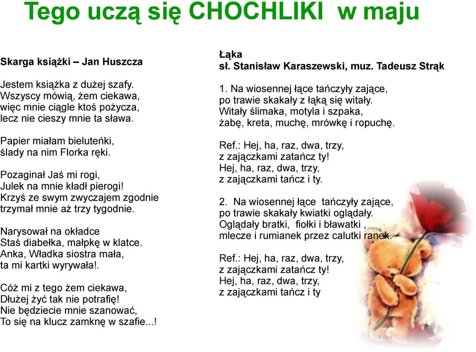 Anka, Władka siostra mała, ta mi kartki wyrywała!. Cóż mi z tego żem ciekawa, Dłużej żyć tak nie potrafię! Nie będziecie mnie szanować, To się na klucz zamknę w szafie...! Łąka sł.