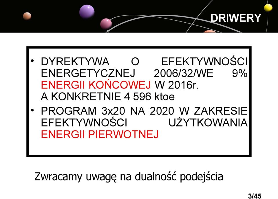 A KONKRETNIE 4 596 ktoe PROGRAM 3x20 NA 2020 W ZAKRESIE