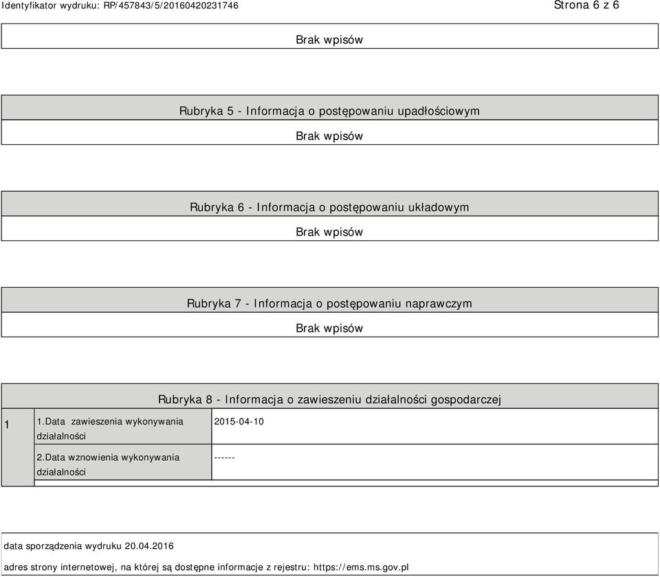 Data zawieszenia wykonywania działalności 2.