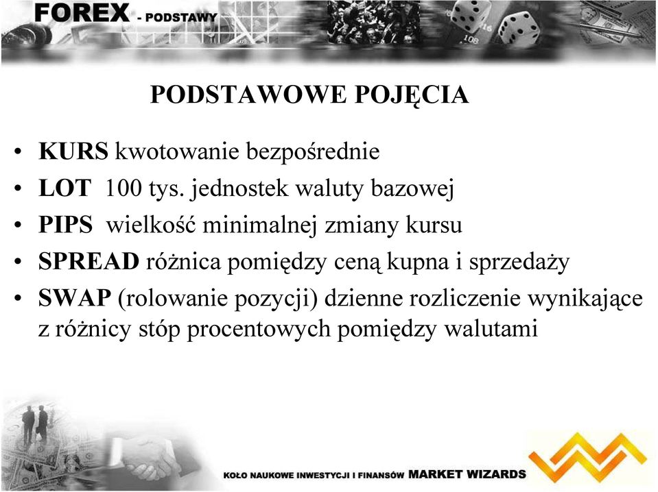 SPREAD różnica pomiędzy ceną kupna i sprzedaży SWAP (rolowanie