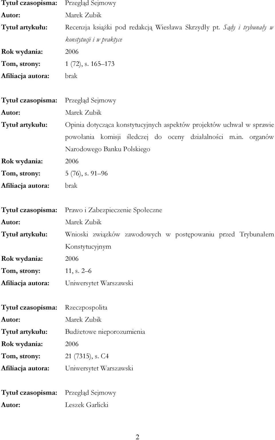 91 96 Tytuł czasopisma: Prawo i Zabezpieczenie Społeczne Marek Zubik Tytuł artykułu: Wnioski związków zawodowych w postępowaniu przed Trybunałem Konstytucyjnym Tom, strony: 11, s.