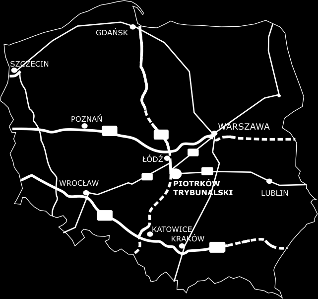 PIOTRKÓW TRYBUNALSKI KOMUNIKACYJNY WĘZEŁ POLSKI Piotrków Trybunalski jest drugim w województwie łódzkim centrum przemysłowym, usługowym,