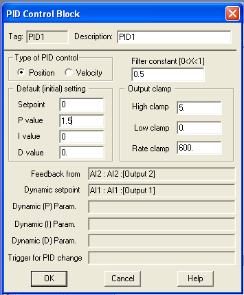 W polu Default (initial) setting deklarujemy wartość współczynnika wzmocnienia (P value): 1.