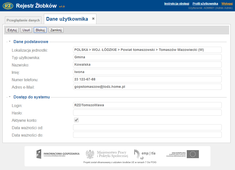 Rejestr dziennych opiekunów Po wprowadzeniu wymaganych informacji wybieramy przycisk Zapisz. 7.1.2.
