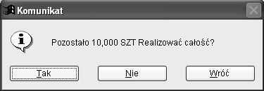 Operacje do pozycji zlecenia produkcyjnego Realizacja pozycji zlecenia Opcja ta pozwala na realizację zaznaczonych pozycji zlecenia.