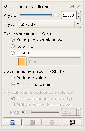 Jego opcję ustawiamy następująco: Wypełniamy zaznaczenie i.