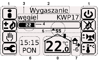uruchomienie trybu instalatora lub serwisanta. Jeżeli użytkownik przez 3 sekundy nie wybrał żadnego przycisku, w kolejnym kroku regulator sprawdza wybrany typ kotła.