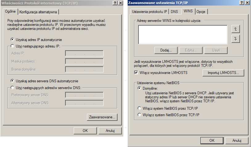 Klient WINS, konfiguracja Weryfikacja ustawień sieci: