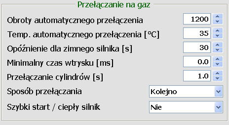 2.7. Ustawienie warunków przełączania na gaz Rys. 9 Obroty automatycznego przełączenia obroty przy których samochód przełączy się na zasilanie gazowe. Temp.