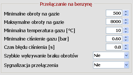 2.8. Ustawienie warunków przełączania na benzynę Rys.10 Minimalne obroty na gazie obroty poniżej których system sam się przełączy na zasilanie benzynowe.