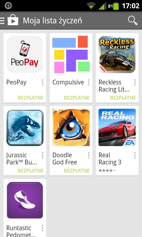 GOOGLE PLAY 4/9 Na mojej liście życzeń jest kilka aplikacji, które chciałbym zainstalować,