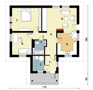 ARTINEX D81 Ula 82,80 m 2 Pow. użytkowa 82,80 m 2 Pow. zabudowy 110,80 m 2 Kubatura 442,50 m 3 5,17 m 20 o 19,10 x 18,80 m Dom mieszkalny jednorodzinny, wolno stojący, nie podpiwniczony.