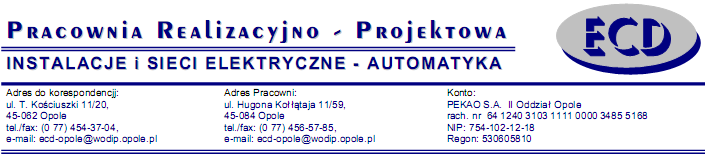 Inwestor Zleceniodawca Obiekt Adres Górażdże Cement S.A. 47-316 Górażdże, Chorula, ul. Cementowa 1 Górażdże Cement S.A. 47-316 Górażdże, Chorula, ul. Cementowa 1 Przyłńcze elektroenergetyczne SN 15 kv Polska woj.