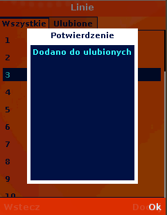Funkcja Rozkłady Funkcja rozkłady wyświetla dwie listy linii: wszystkie dostępne linie, linie, które można wybrać jako ulubione (ta lista na początku jest pusta).