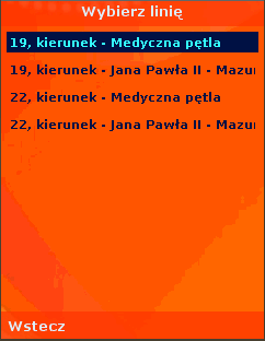 zatwierdzamy wybór naciskając przycisk Wyszukaj Z listy przystanków wybieramy interesujący nas przystanek i zatwierdzamy wybór.