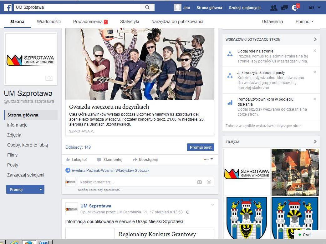 JESTEŚMY NA FACEBOOKU Na życzenie Mieszkańców Gminy Szprotawa, od połowy lipca ruszyliśmy z