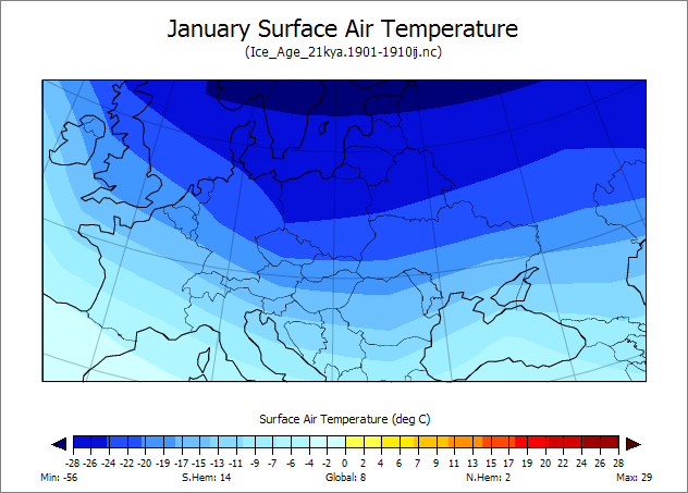 Średnia temperatura stycznia Z mapy wygenerowanej przez EdGCM wynika, że w styczniu mogły panować temperatury znacznie niższe od -20 stopni.