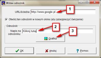 Przyciskiem Przeglądaj możesz wskazad plik strony WWW, która ma spełniad rolę tekstu dodatkowego. Jednak nie zawsze efekt jest prawidłowy.