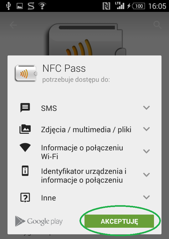 aplikacja NFC Pass: Ikonę aplikacji można odszukać