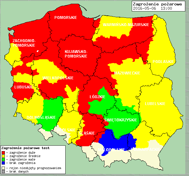 Zagrożenie pożarowe w lasach Ostrzeżenia hydro/meteo B R A K