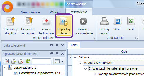 Rysunek 26. Rozpoczęcie importu danych. W polu zestawieo zostanie uruchomione pole mapowania danych.