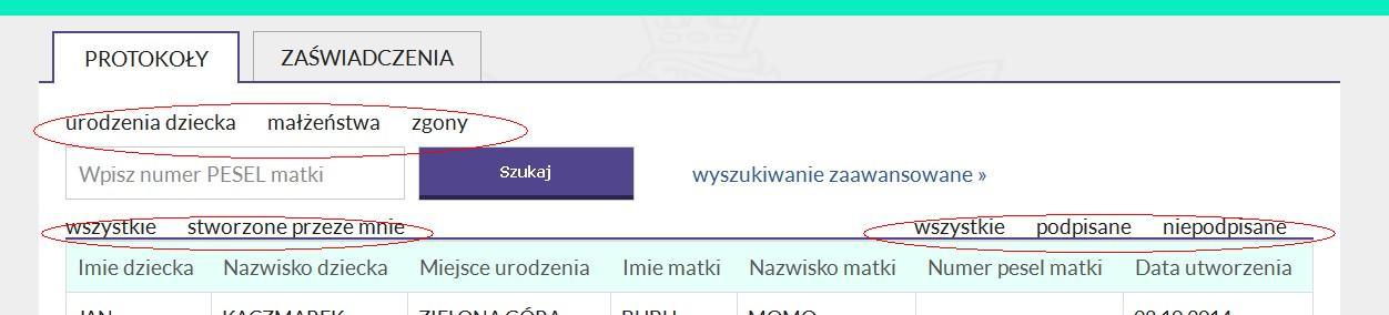 Nie do końca wiadomo po co nr PESEL skoro ważniejsza jest data sporządzenia protokółu; układ rekordów znów przypadkowy, zaznaczony rekord jest najświeższym rekordem (nie ma daty sporządzenia).