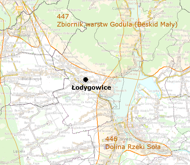Rysunek 7. Łodygowice na tle GZWP nr 44
