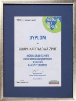 2015.09.15 Energetab 2015 Statuetka Polskiego Stowarzyszenia Elektroinstalacyjnego 2015.09.29 Rzeczpospolita Orzeł Eksportu w województwie świętokrzyskim w kategorii Najlepszy Eksporter 11.