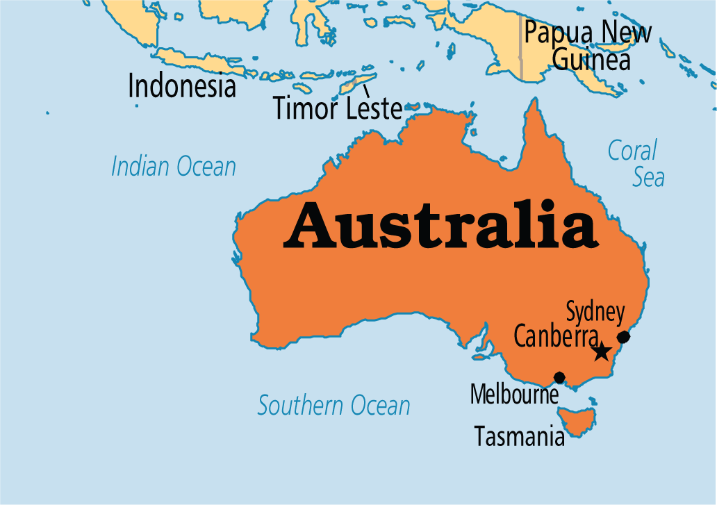 Położenie Nazwa Australia odnosząca się do kontynentu pochodzi od określenia Terra Australis, czyli Ziemia Południowa po łacinie.