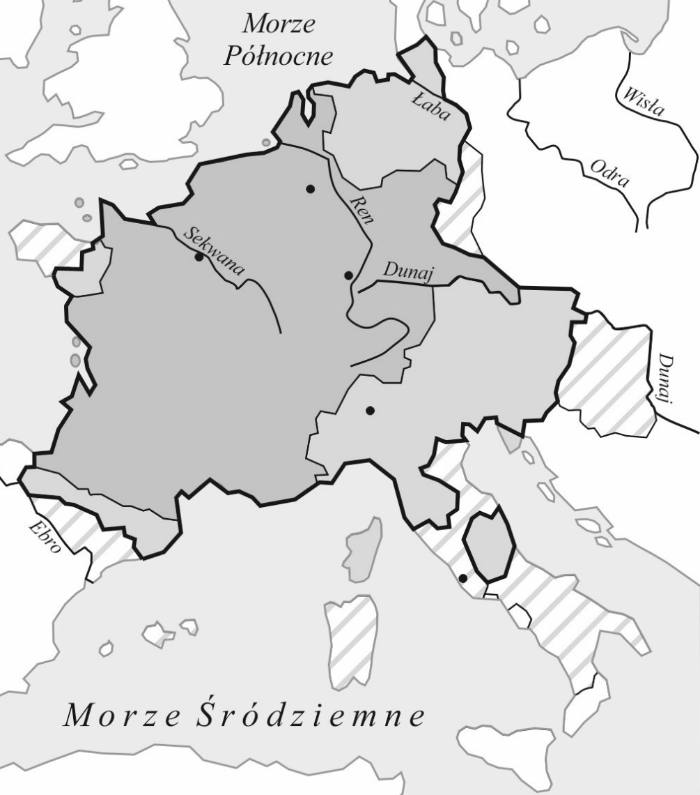 Tekst i mapa do zadania 4. [Karol Wielki] wyruszył do Hiszpanii z największymi siłami, na jakie mógł się zdobyć.