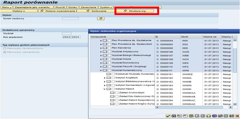 instytutu/zakładu, należy kliknąć przycisk Struktura org.