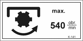 ` ` ` Instrukcja obsługi RCW plus 5500/8200/8200 M K 141 Objaśnienie: Dopuszczalna prędkość obrotowa wałka WOM ciągnika. WOM włączać tylko przy małej prędkości obrotowej silnika.
